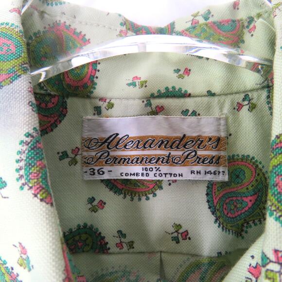 Alexander's 1970s Vintage Green Paisley Retro Button Down Blouse Medium - Picture 7 of 7
